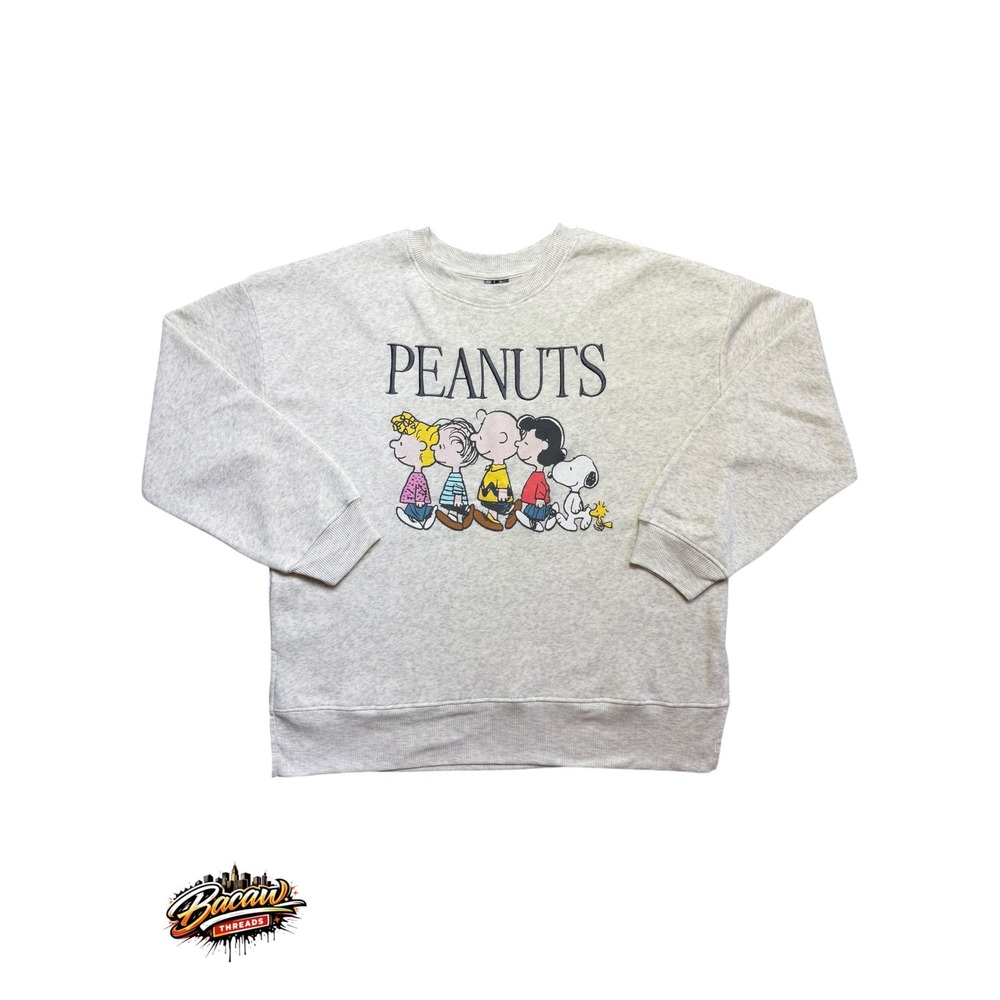 Peanuts Snoopy Charlie Brown Crewneck Sweatshirt Gray Graphic Mad Engine Large